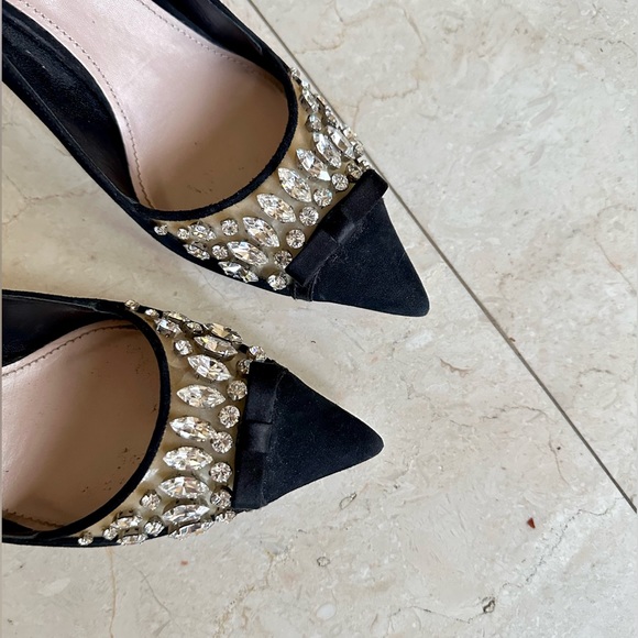 Miu Miu Crystal Rhinestone Embellished Black Suede Pumps Heels 37.5 LIKE NEW - Picture 7 of 8